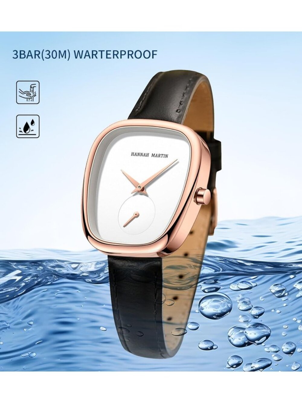 Women's White And Black Analog Leather Band Vintage Rectangular Luxury Watch - Picture 6 of 6